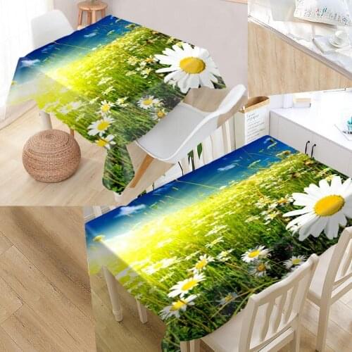 Custom Daisy Flower Table Cloth Oxford Fabric Rectangular Waterproof Oilproof Table Cover Family Party Tablecloth