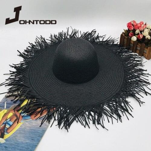 New handmade womens straw hat sun hat with big wide brim for girls high quality natural raffia Panama beach straw hat vacation