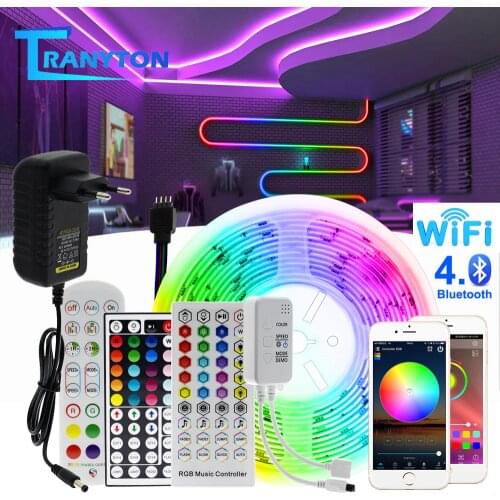 RGB LED Strip Light 5050 2835 Flexible LED Light Strip 10M 15M 20M 12V RGB LED Tape Set wiht Wifi / Bluetooth Music Controller
