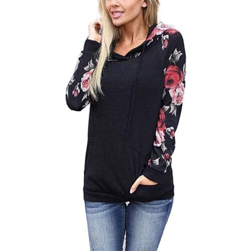 New Fashion Women 's Print Sweatshirts Long Sleeve Breathable Cotton Hoodies Light Hoody Flower Plus Size Casual Black Clothes