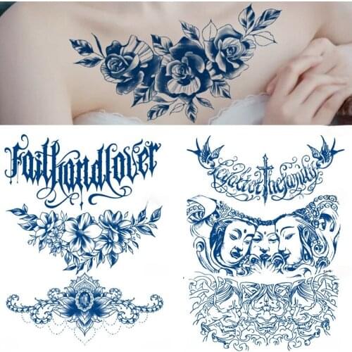 Herbal Semi-permanent Domineering Fashion Blue Temporary Tattoo Stickers Chest Stickers Waterproof And Sweat-proof For 15 Days