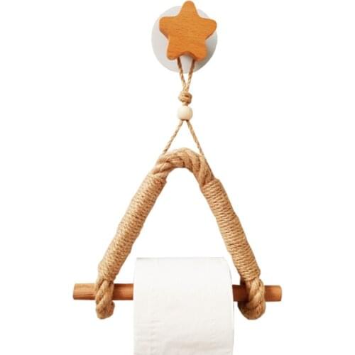 Vintage Towel Hanging Rope Paper Holder Wall Hanging Tissue Hanger Wood Decoration Bathroom Movable Paper Roll Rack