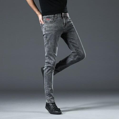 High Quality Grey Print Ripped Jeans Men Original Brand Jeans Masculino Denim Elastic Trousers Men`s Moto Biker Jeans