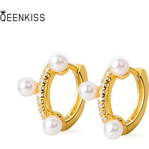 QEENKISS EG698 Jewelry Wholesale Fashion Woman Girl Birthday Wedding Gift Simplicity round 18KT Gold white Gold hoop Earrings
