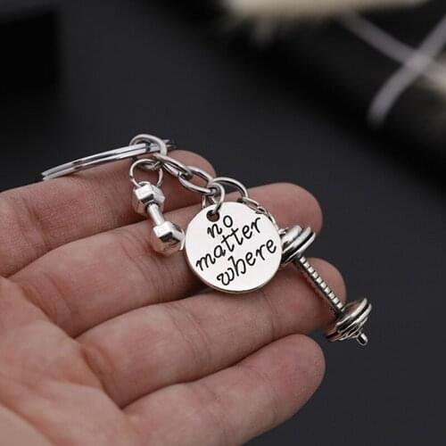 Creative Fun Fitness Barbell Dumbbell Good Friend Keychain Charm Chain Keychain Metal Trendy