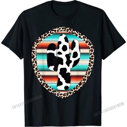 Funny Serape cow print Cactus Leopard print Turquoise T-Shirt Summer Tops Tees for Men Cotton T Shirt Simple Style Brand New