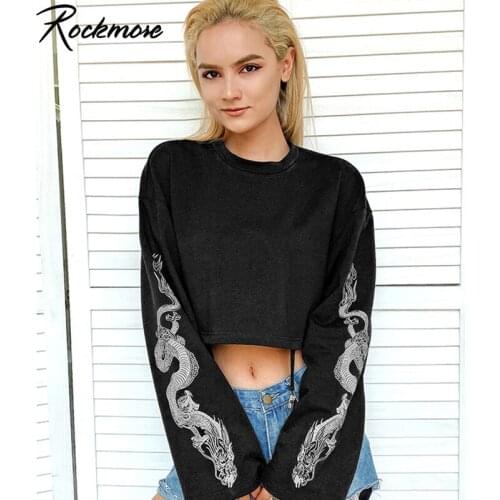 Rockmore Dragon Printed Hoodies Women Sweatshirt Plus Size Streetwear Sweatshirts Oversized Long Sleeve Hoodie Sweat Femme Fall