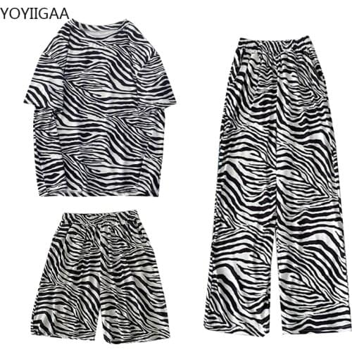 Animal Zebra Printed Women Two Piece Sets Summer Suits Casual Woman Tshirts+Pants Suits Harajuku Fashion Female Trousers Outfits