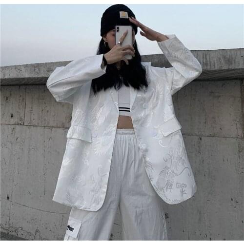 Wenfly Women Vintage Single Breasted Long Sleeve Blazer Korean Jackets Coats Female Streetwear Printing Outwears Harajuku