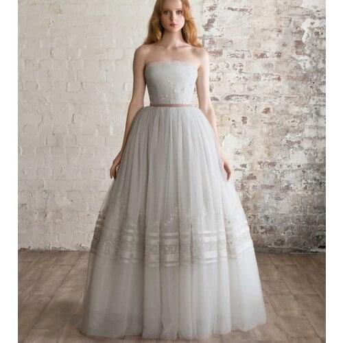 2021 New Strapless Evening Dress A Line Lace Floor Length Embroidery Prom Dresses Vestidos Customize Formal Celebrity Gowns