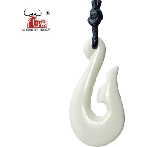 GX007 Hawaii Surfer Jewelry Handmade Carved Choker New Zealand Maori Tribal Pendant Yak Bone Fish Hook Necklace for surfing