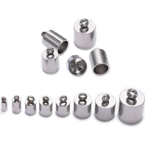 10pcs/lot Stainless Steel End Tip Cap Fit 2 3 4 5 6 7 8 10mm Tassel Leather Cord End Crimp Caps For Jewelry Making DIY Bracelet