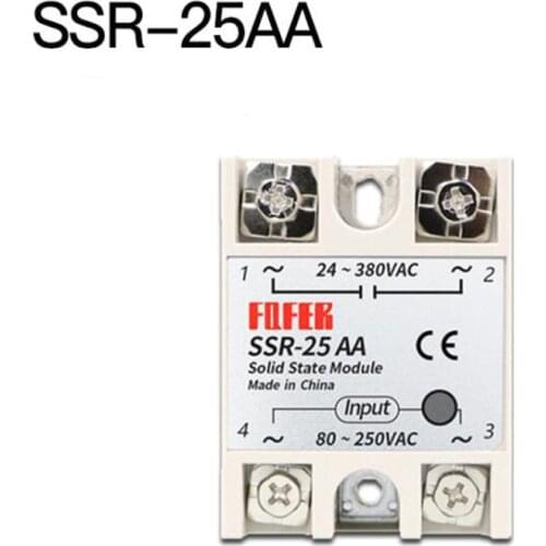 10pcs/lot SSR-25AA 25A Single-phase Solid State Relay Module 80-250VDC Input 24-380VAC output SSR25AA