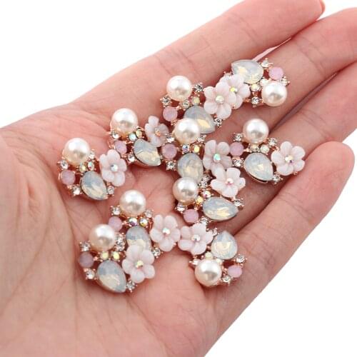 10Pcs Vintage Pearl Flower Rhinestone Buttons For Hair Pins Clothing Decorative Buttons DIY Crafts Apparel Sewing Accessories