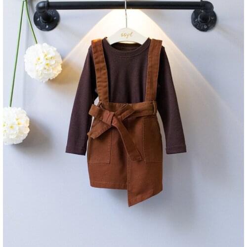 High quality girls clothing 2018 new fashion solid bow full sleeves kid suit children girl clothes T-shirt+rompers clothing set