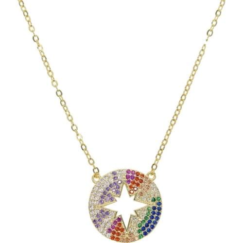 2021 Shiny hollow rainbow charm star pendant Gold color paved multi color cz colorful star necklaces for women wedding Jewelry