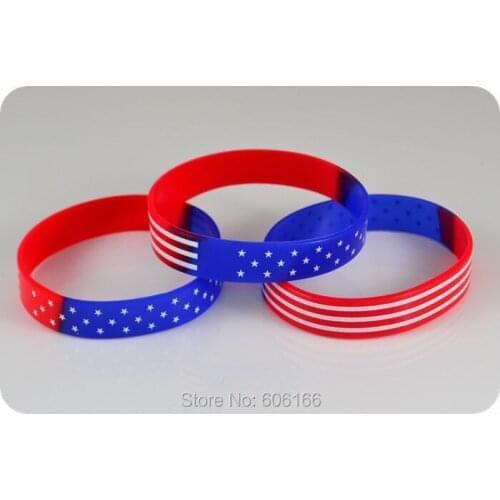 300pcs USA American Flag Silicone Bracelets Wristband Stars and Stripes Fashion Jewelry