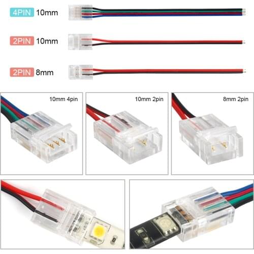 5pcs 10pcs 2pin 4pin Connector Single End Transparent Solderless Connector for SMD 5050 5630/5730/3528 IP65 LED Strip Connector