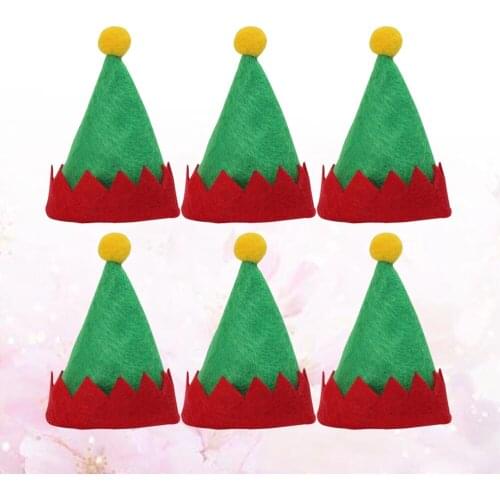 6pcs Mini Christmas Elf Caps Design Lollipop Hats Decors Nonwoven Candy Packing Hats Christmas Supplies for Home Shop Store