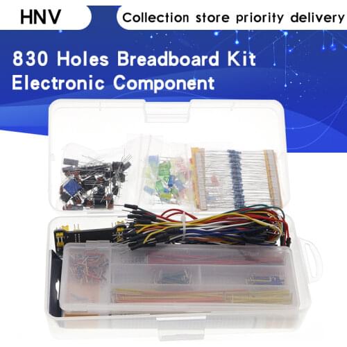 Electronics Component Basic Starter Kit with 830 Tie-points Breadboard Cable Resistor Capacitor LED Potentiometer Box Packing