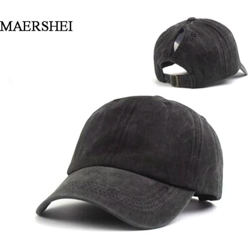 MAERSHEI Ponytail Baseball Cap Messy Bun Hats Women Washed Cotton Snapback Caps Casual Summer Sun Visor Female Outdoor Sport Hat