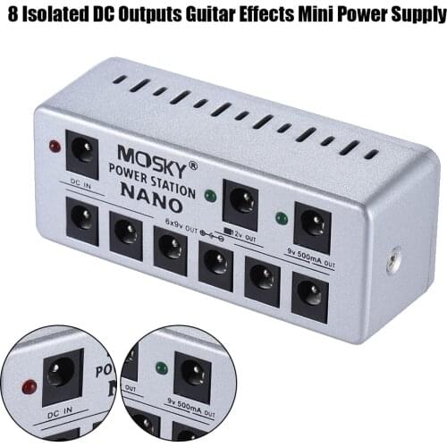 Mini Guitar Pedal Power Supply 8 Isolated DC Outputs 7 * 9V/ 1 * 12V Guitar Effect Pedal Power Supply with Cables Power Adapter