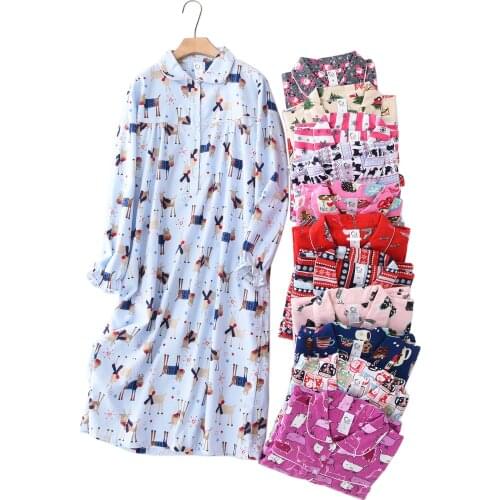 Plus size winter long sleepdress women sleepwear 100% cotton fashion cute Cartoon long nightgowns Women nightdress
