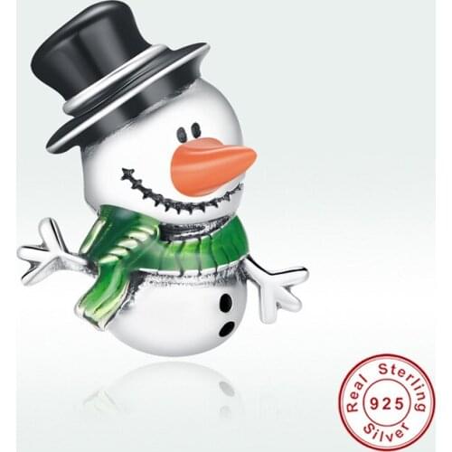 Winter snowman Christmas beads fit bracelet original 925 sterling silver charm woman exquisite fashion European jewelry