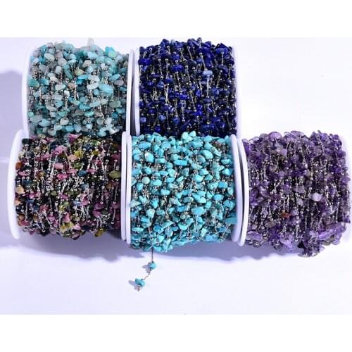 50CM Natural Stones Tainless Steel Gem Beads Chain DIY Charms for Jewelry Making Necklace Bracelet Handicraft Accessories