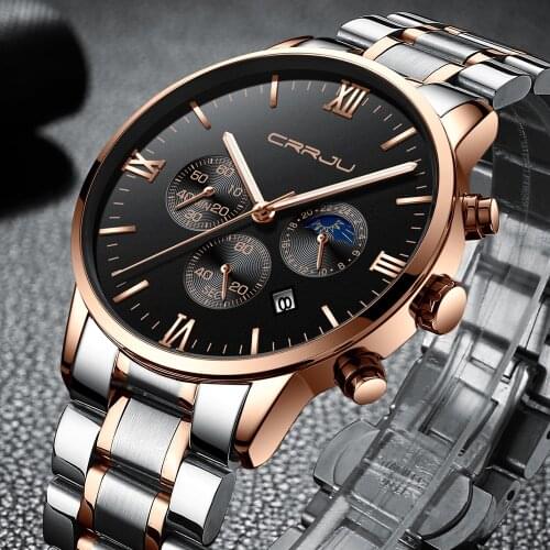 CRRJU Quartz Watch Men Brand Military Wrist Watches MEN Full Steel Famous Business Men Watch Clock Waterproof Relogio Masculino