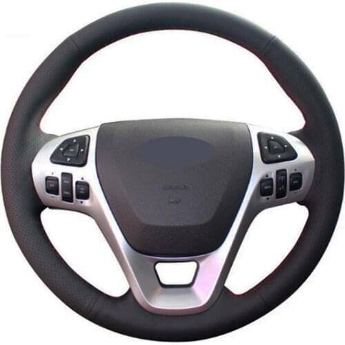 Car Steering Wheel Cover DIY Non-slip Black Artificial Leather For Ford Explorer 2011-2016 Taurus 2012-2015 Edge 2011-2014