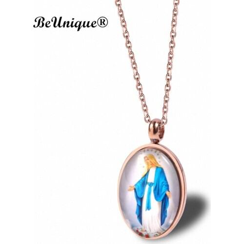 Virgin Mary Rosary necklace Stainless steel cross pendant charm center piece connectors Christmas Religious goods sweater chain