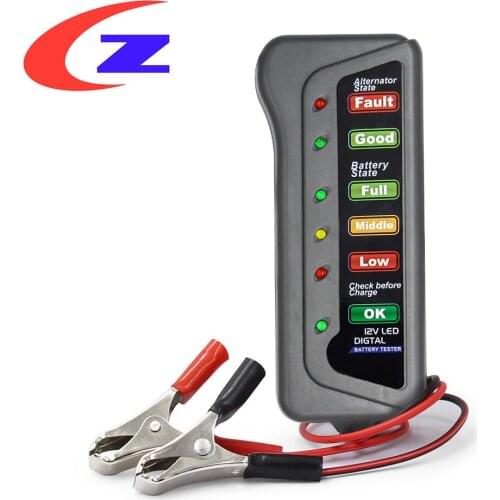 12V Vehicle Motorcycle Auto Digital Battery Tester Alternator Level Monitor 6 LED Light Display for Auto Car Diagnostic Tool
