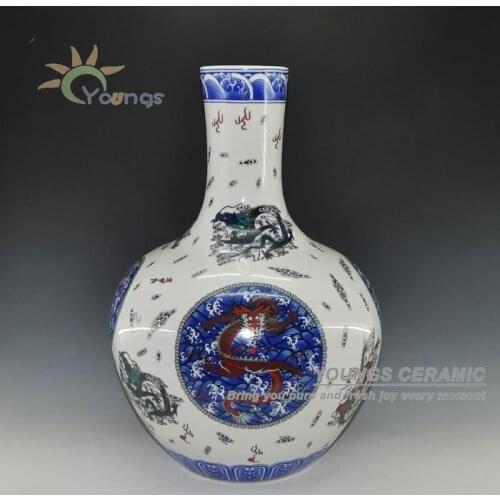Jingdezhen 55cm tall ceramic porcelain floor vases with SIX pattern dragon,flower,peach,kids