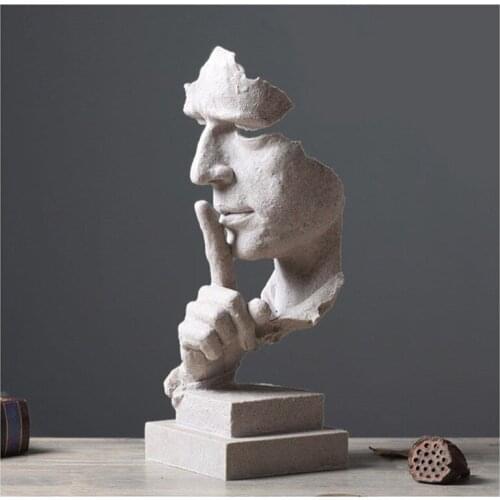 THINKER STATUES FIGURINE LIVING ROOM ART DECOR FURNISHINGS SILENCE IS A GOLD-EUROPEAN SCULPTURE VINTAGE RESIN CRAFTS DECORATIONS