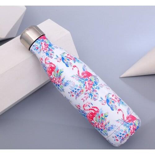 Flamingo Water bottle Double wall Stainles Steel BPA Free Thermos bottle keep Hot and Cold Insulated Vacuum Flask for Sport