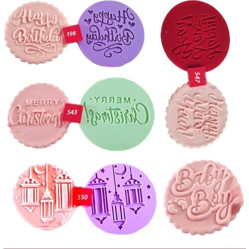 Food Grade Plastic Cookie Mold Happy Birthday Christmas Eid Baby Embossed Cutter Stamp Mold Love Cupcake Fondant Decoration Mold