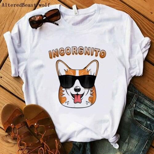 Incorgnito Shirt Funny Corgi Dog Lover Cartoon T Shirt Women Harajuku Kawaii T-shirt Letter Printed Tshirt Female Fashion Tops
