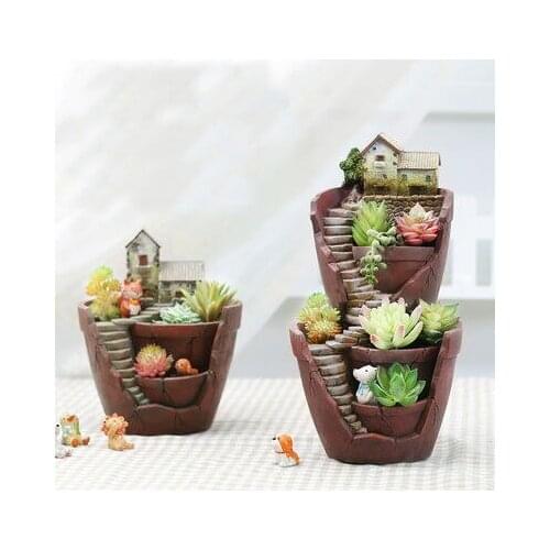 American style country multi meat plant round flowerpot sky garden multi-layer balcony garden office table top decoration