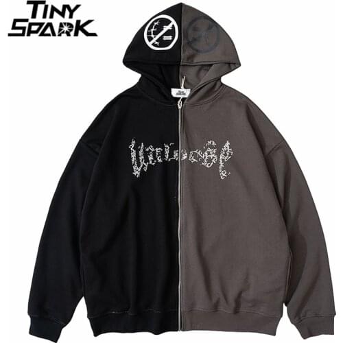 Hooded Jacket Hip Hop Streetwear Graphic Print Patchwork Jacket Coat 2021 Men Harajuku Cotton Loose Jacket Coat Autumn Outwear