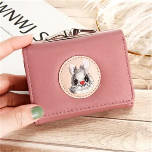 Cute Multi-card Women Wallet Rabbit Cloth Stickers Change Folder Japanese Kawaii Girl Short Multi-function Coin Purse Card Sets