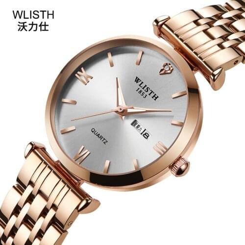 Wlisth Top Brand Women Gold Luxury Stainless Steel Week English Display Date Men Quartz Clock Casual Business Women Wrist Watch