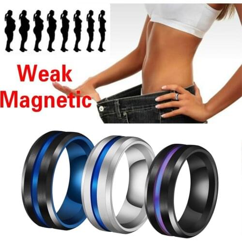 Fashion Jewelry Groove Rings Black Blue Stainless Steel Rings Magnetic Therapy Weight Loss Ring Bagues Stainless Steel Ring Men