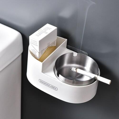 Wall-Mounted Ashtray Creative Stainless Steel Ashtray Wall Shelf Organizers Storage Rack Household Toilet Bathroom Storage Box