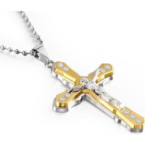 SUMENG New Classic European and American Fashion Mens Gold Cross Pendant Necklace Mens Faith Jewelry Hip Hop Jewelry