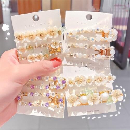 New Women Elegant Shell Flower Pearls Crystal Geometric Hairpins Sweet Hair Clips Headband Barrettes Fashion Hair Accessories