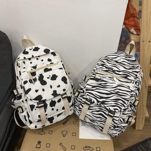 New Cute Fashion Womens Backpack Japanese Cow Pattern Schoolbag For Girls Large-capacity Waterproof Travel Bags