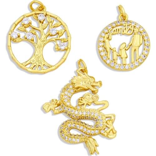 OCESRIO 18K Gold Plated Tree of Life Necklace Charms for Jewelry Making CZ Gold Dragonsn Pendant Spiritual Jewelry pdta326