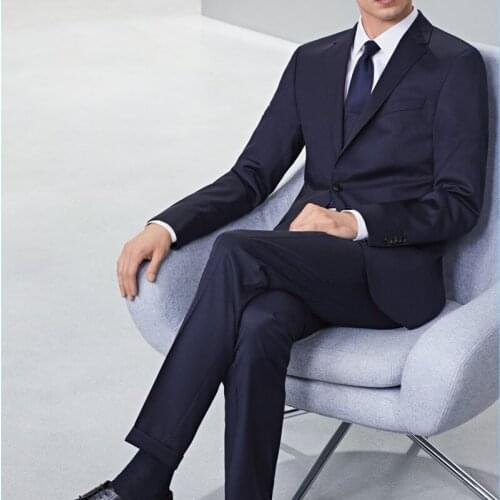 Autumn Fashion Luxury Custom Blue Business Office Mens Slim Suit Groom Wedding Dress Tuxedo Banquet Suits (Jacket + Pants)