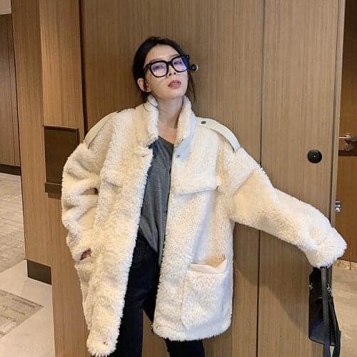 2021 New Women Teddy Fleece Cozy Coats Oversize Loose Soft Long Sleeve Berber Fleece Warm Casual Boyfriend Style Outerwear